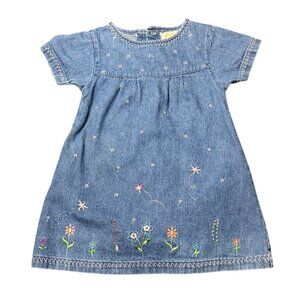 VTG CC Bates Toddler 2T Blue Denim Dress Outfit Embroidered Floral Short Sleeve